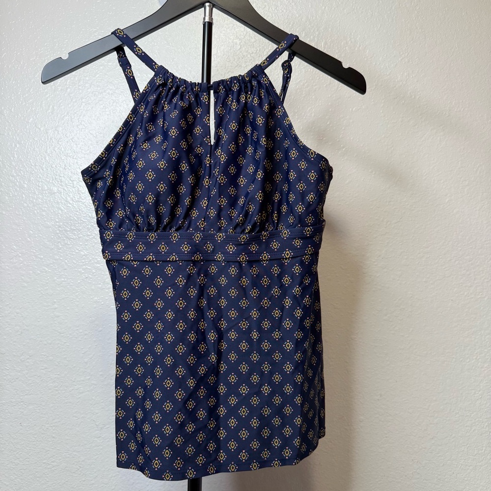 Kona Sol Tankini Swim Top High Neck All Over Geometric Print Size Medium